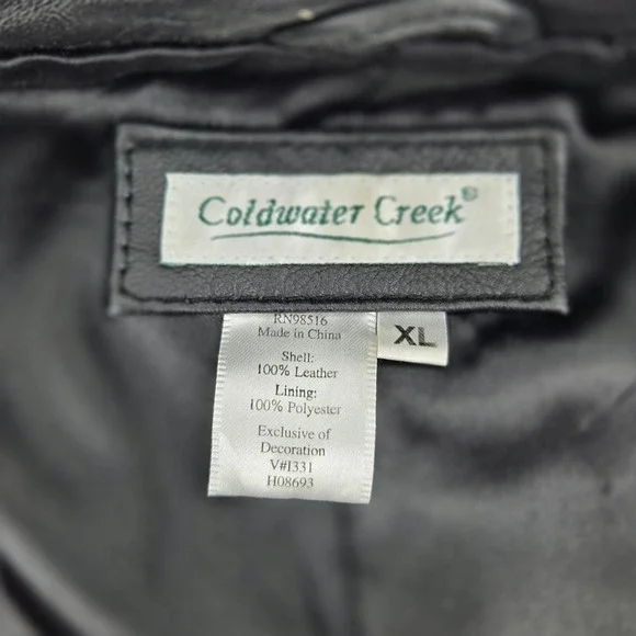 Coldwater Creek Black Leather Floral Embroidered Vest Women's XL Moto Boho - Picture 2 of 7